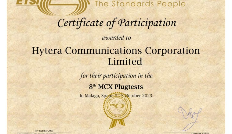 Hytera Successfully Completes the 8th ETSI MCX Plugtests