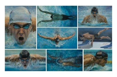 “Golden Eight” Collection of Signed Michael Phelps Paintings Unveiled for the First Time Ahead of 2024 Summer Olympics
