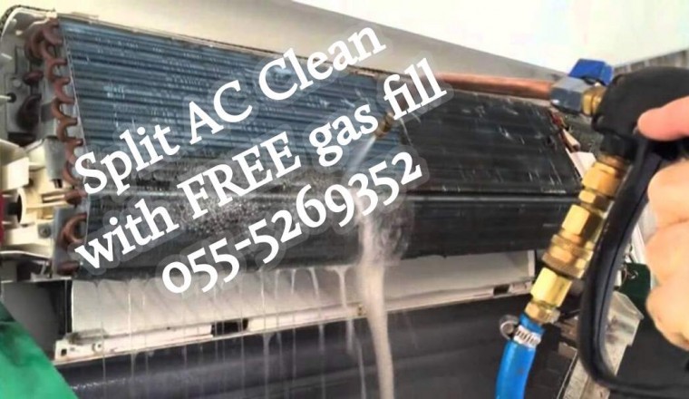 split ac clean with free gas fill 055-5269352 maintenance repair gas fill cheap service handyman